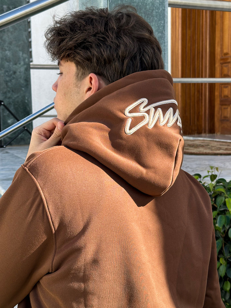 Sweat à capuche brodé STWD Marron