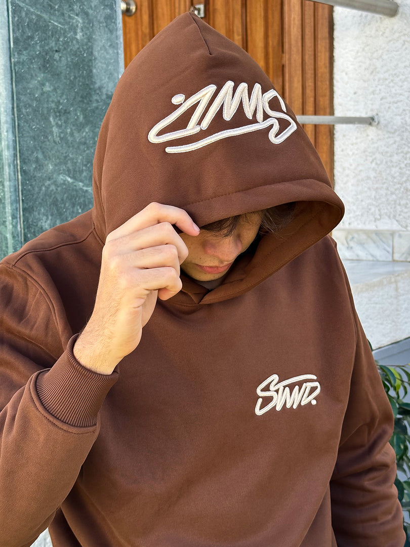 Sweat à capuche brodé STWD Marron
