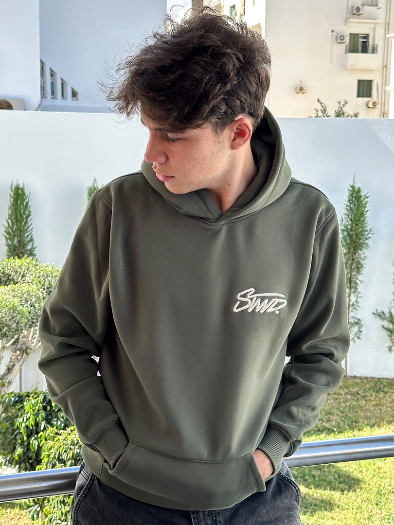 Sweat à capuche brodé STWD Vert